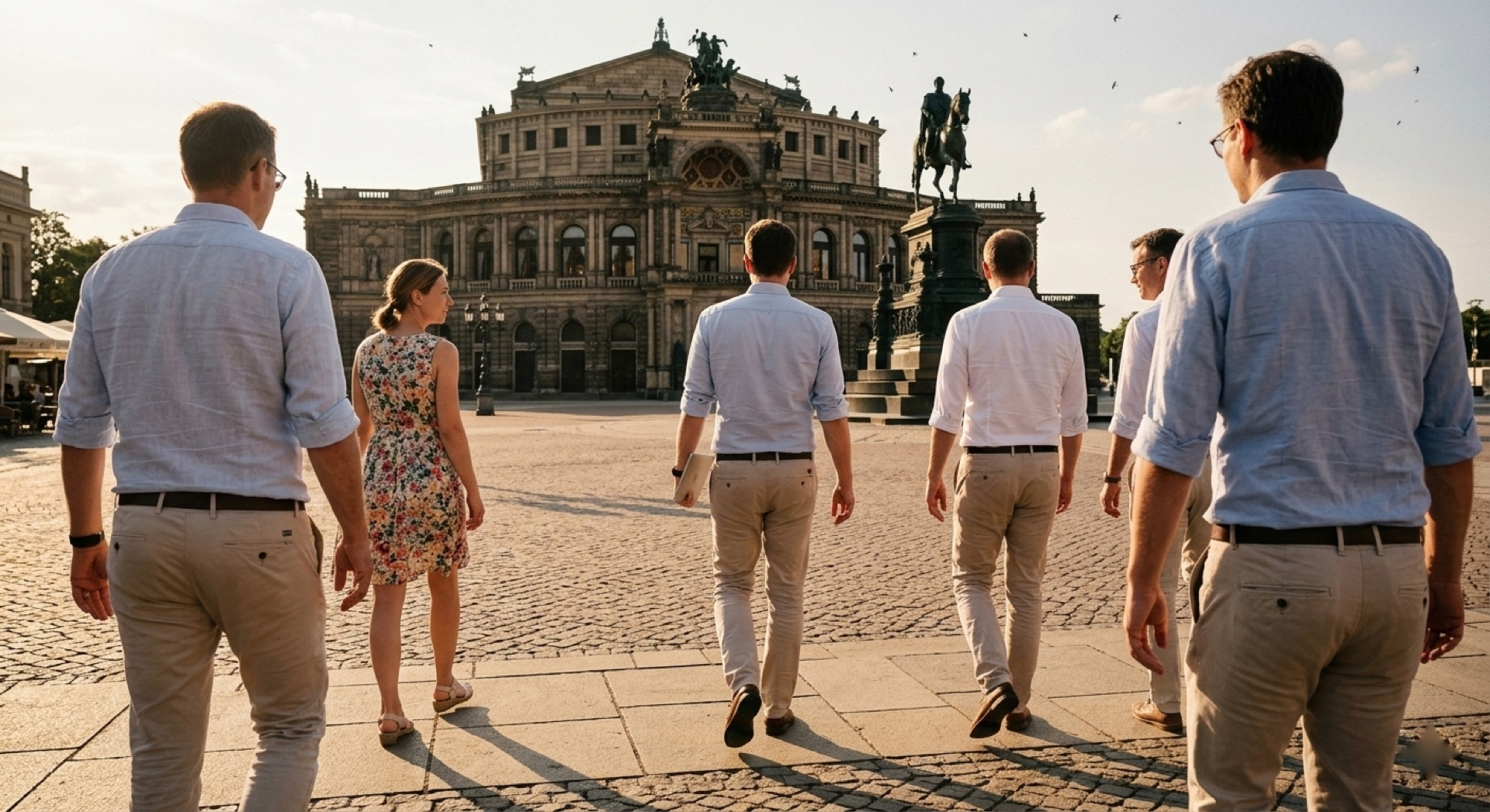 Sechs Erwachsene gehen auf den Theaterplatz zu. Drei Schritte später hält der Bildschirm niemanden mehr.