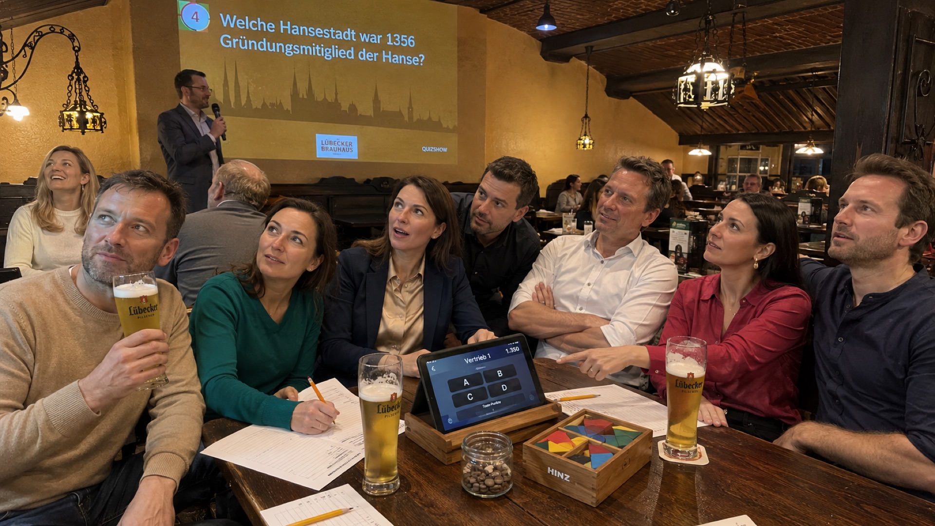 Marzipan, Backstein und eine knifflige Frage zur Hansezeit — in Lübeck reicht oft schon ein Bierdeckel, damit eine Gruppe zusammenwächst.