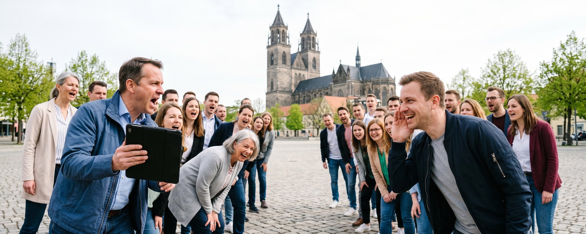 Battlespot auf dem Domplatz: Zwei Teams, eine Aufgabe, beide rufen gleichzeitig.