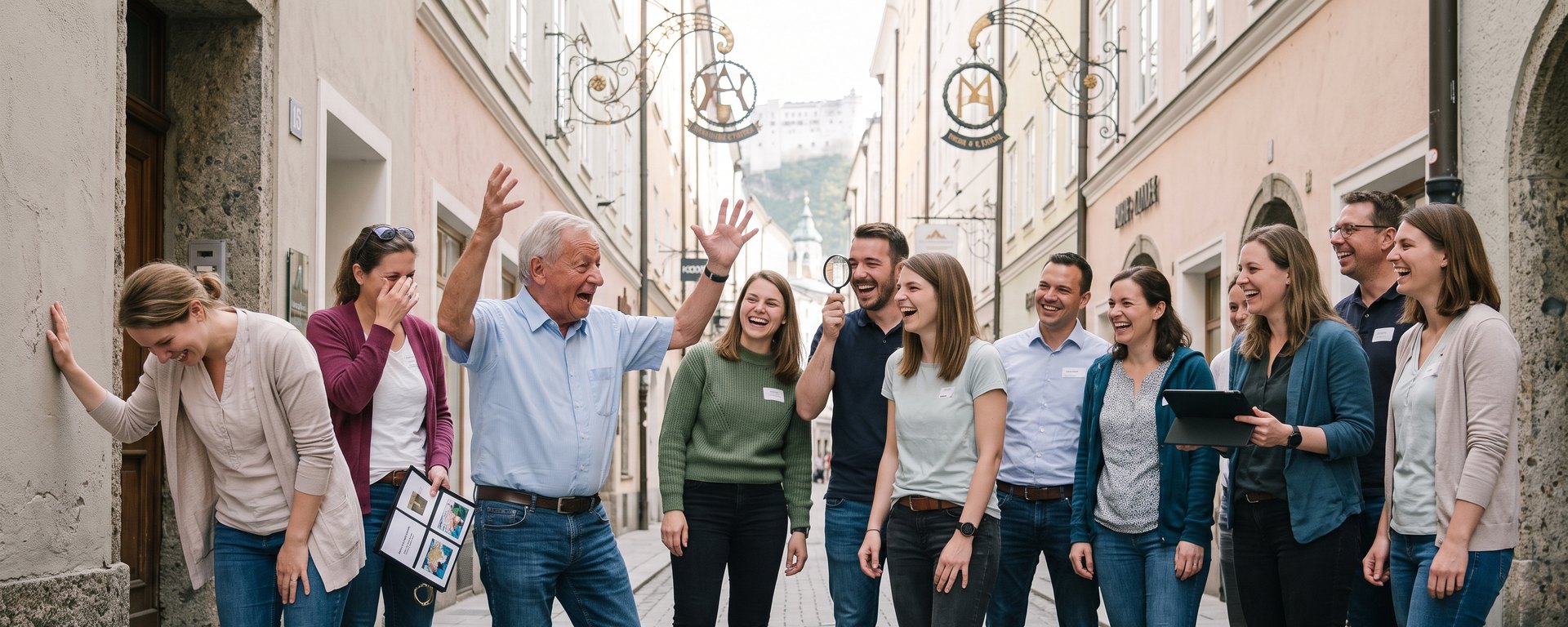 Crime Escape Challenge in der Getreidegasse: Einer erzählt, wie er den Falschen verdächtigt hat. (KI-generiertes Symbolbild)