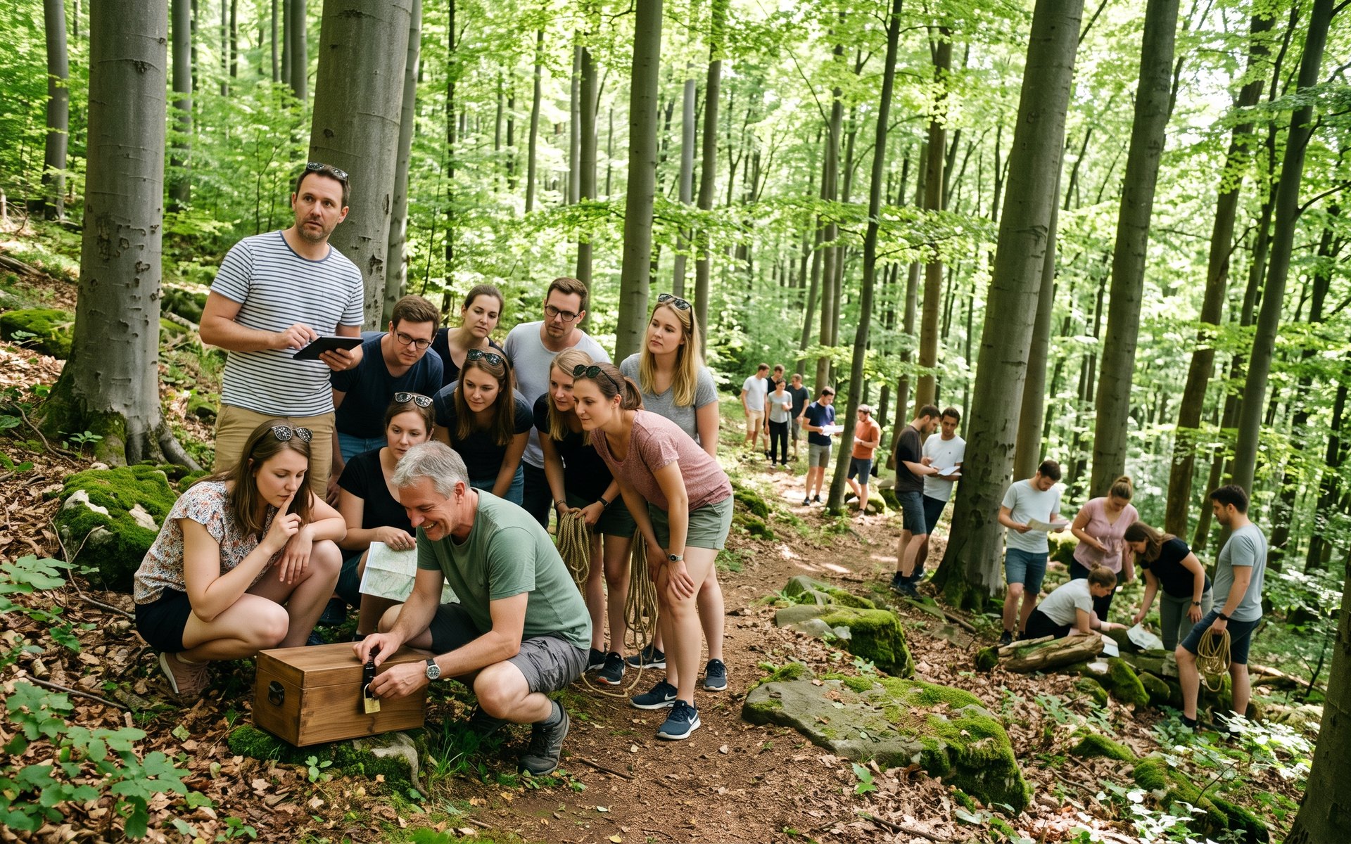 Escape the Forest im Steinbachtal: Ein Team hat die Truhe gefunden und versucht, leise zu bleiben.