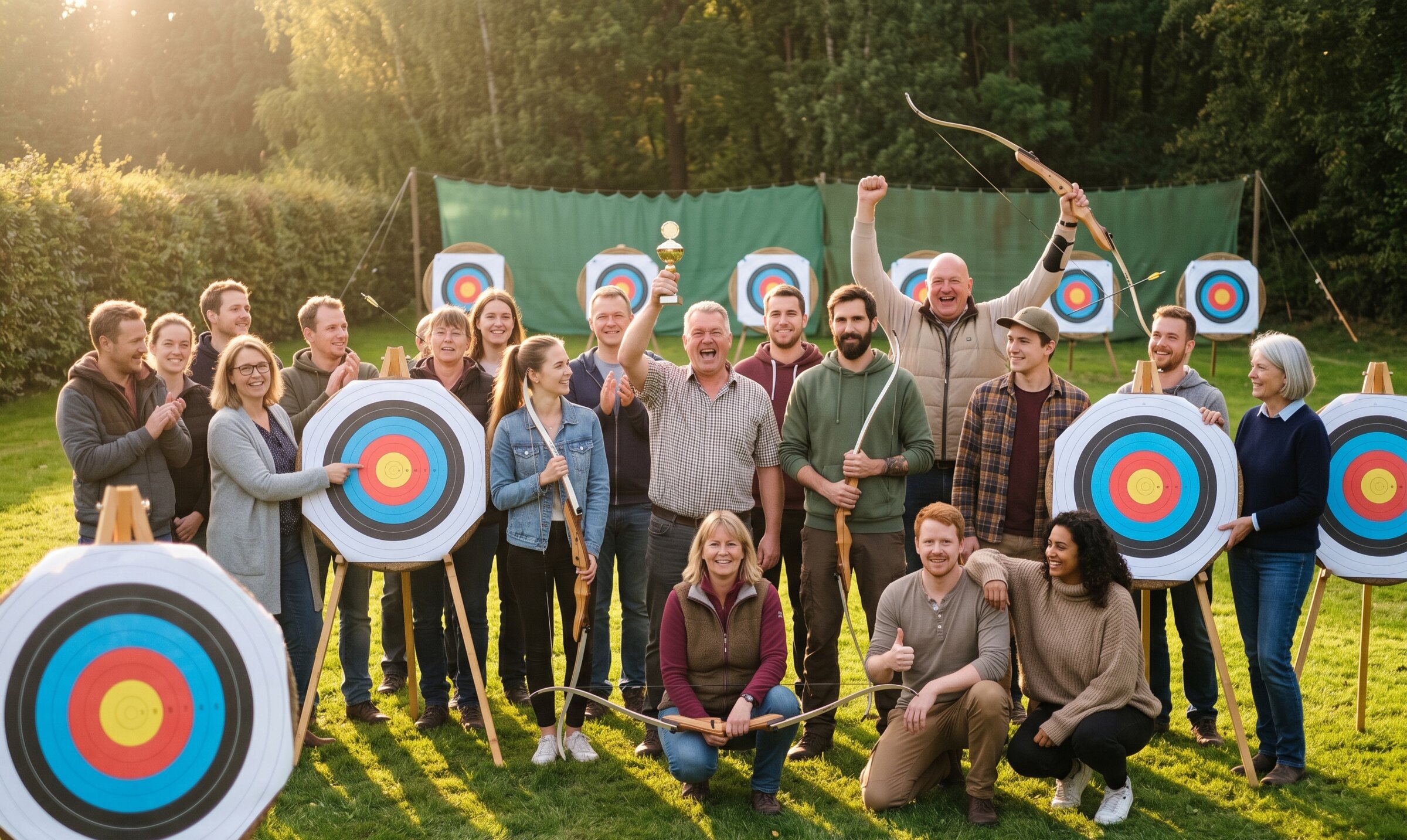 Gruppe beim Bogenschießen als Firmen-Teamevent