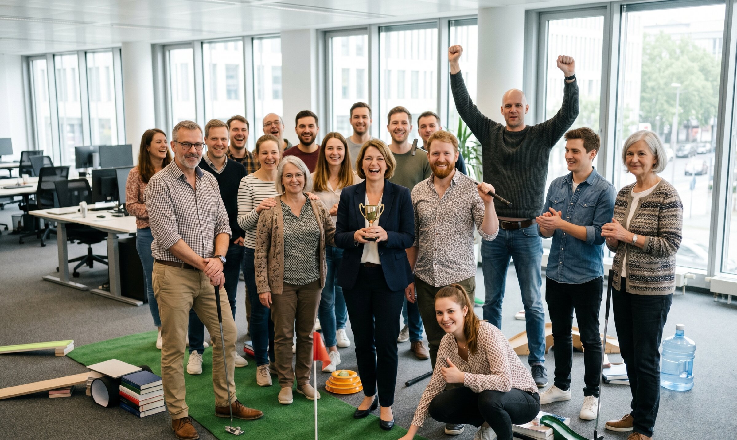 Office Golf: office during the team event (AI-generated illustrative image)