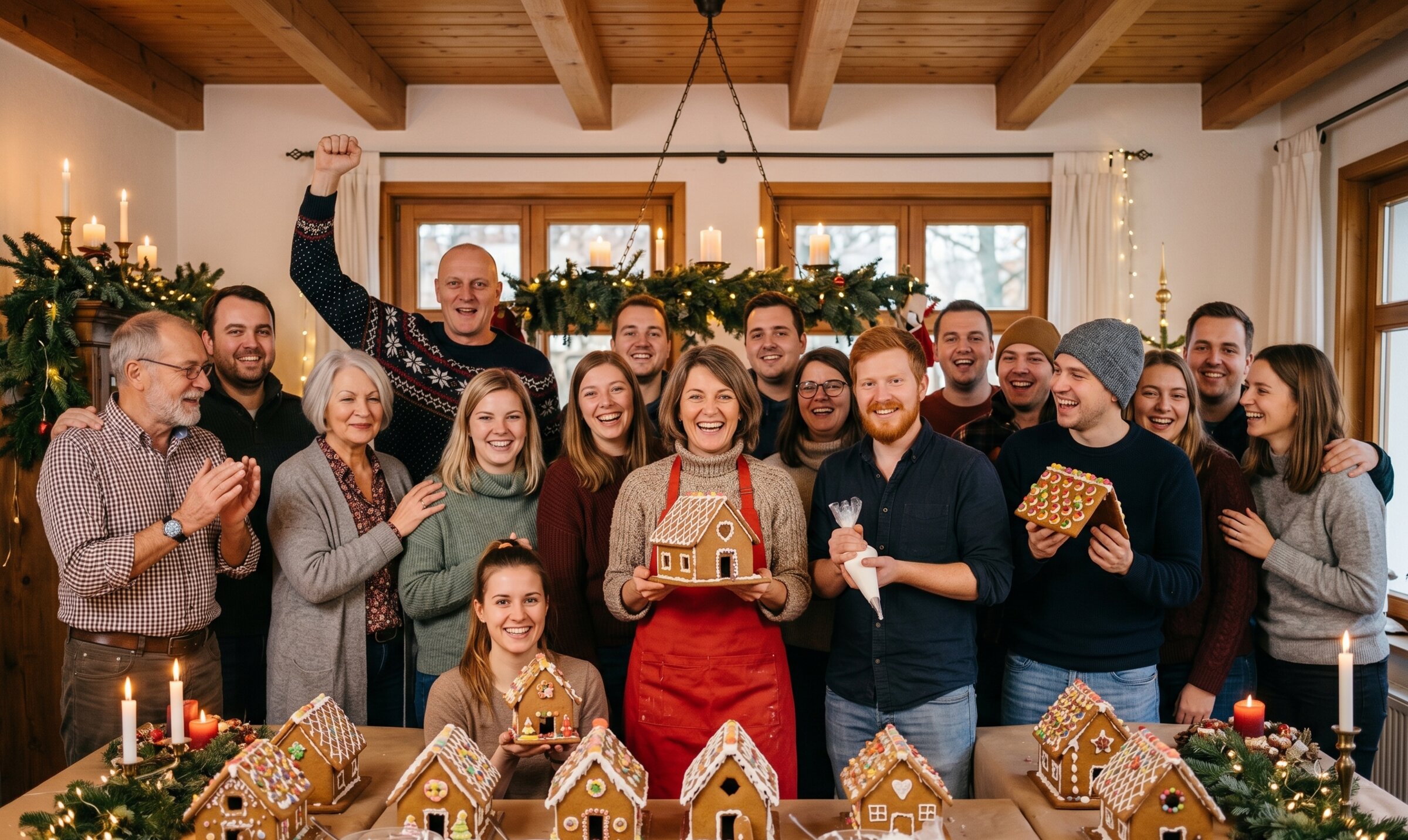 Lebkuchenhausbau: Lebkuchenhaus während des Teamevents