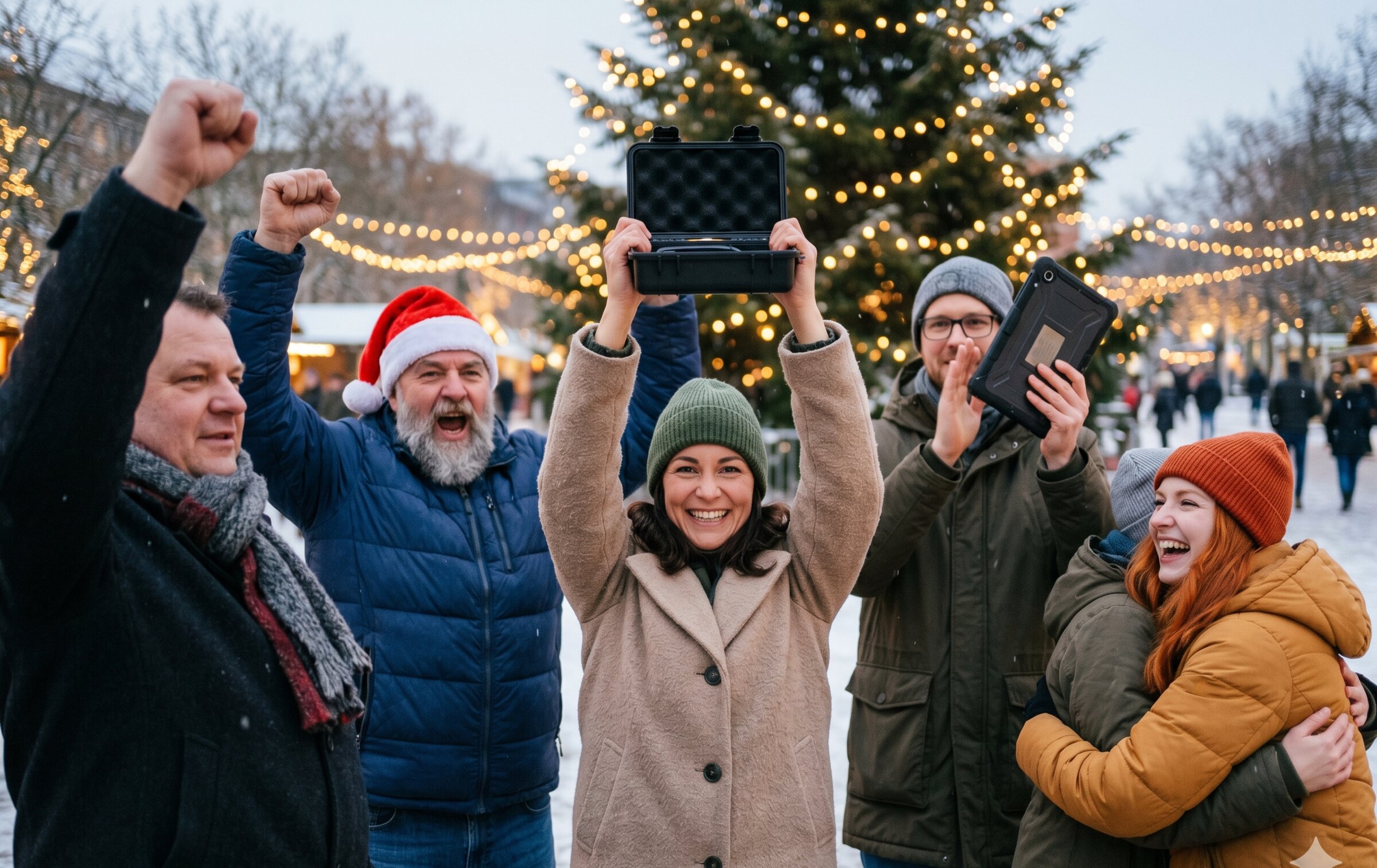 Group enjoying Save Christmas as a corporate team event (AI-generated illustrative image)