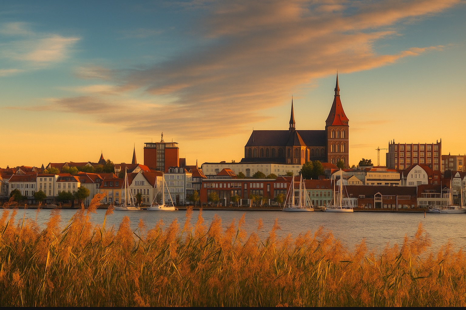 Blick über Rostock – hier finden unsere Teamevents statt.